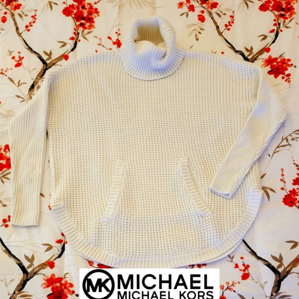 MICHAEL michael kors slouchy round hem winter white turtleneck sweater